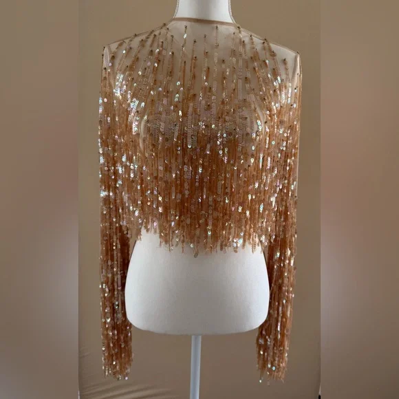 Elegant Gold Sequin Crop Top - Picture 8 of 13